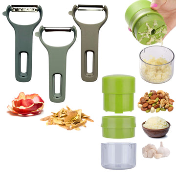4-Pack: Stainless Steel Original Peelers For Potato, Vegetable And Fruits and  Mini Manual Food Chopper Dicer,Presser Mincer Kitchen Tool For Meat, Vegetables, Fruits,Garlics, Onions, Nuts, Pepper